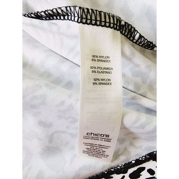 Chico's 2 Black White Pullover Tank Top Animal Print Stretch Wide Straps - Picture 4 of 5